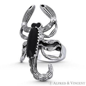 Scorpio Zodiac Sign Faux Onyx Statement Ring in .925 Sterling Silver - Size 9